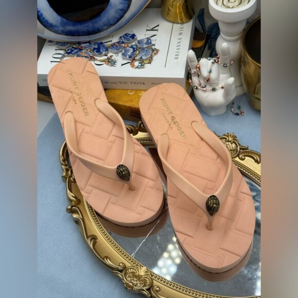 🆕 KURT GEIGER LONDON 🧿 NWOB Kensington Q Flipflop, Peach - Sz EU 37 US 7 - Picture 7 of 14